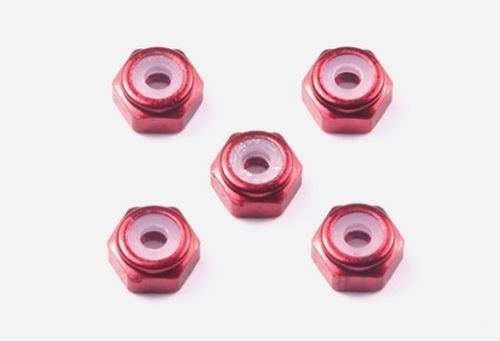 Tamiya 15493 2mm Aluminum Lock Nut (Red, 5pcs.)