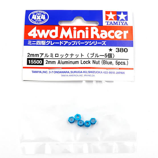 Tamiya 15500 2mm Aluminum Lock Nut (Blue, 5pcs)