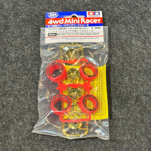 Tamiya 95665 Red Slick Tires & Gold Color Plated Wheels