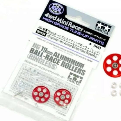 Tamiya 95404 HG Lightweight 19mm Aluminum Ball-Race Rollers (Ringless/Red)