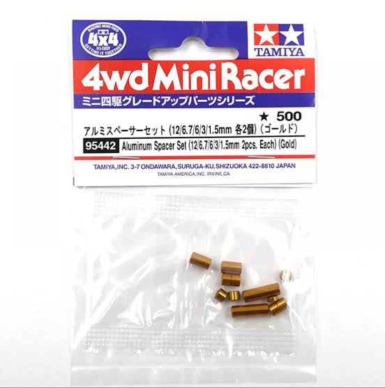 Tamiya 95442 Aluminum Spacer Set (12/6.7/6/3/1.5mm, 2pcs. each) (Gold)