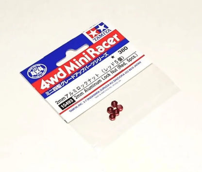 Tamiya 15493 2mm Aluminum Lock Nut (Red, 5pcs.)