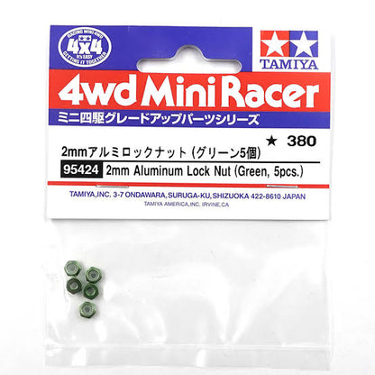 Tamiya 95424 2mm Aluminum Lock Nut (Green, 5pcs.)