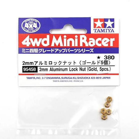 Tamiya 95458 2mm Aluminum Lock Nut (Gold, 5pcs.)