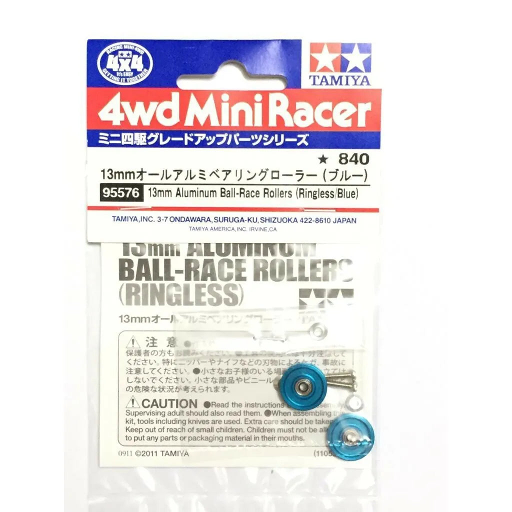 Tamiya 95576 13mm Aluminum Ball-Race Rollers (Ringless, Blue)