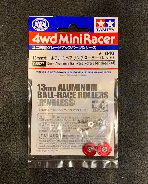 Tamiya 95577 13mm Aluminum Ball-Race Rollers (Ringless, Red)