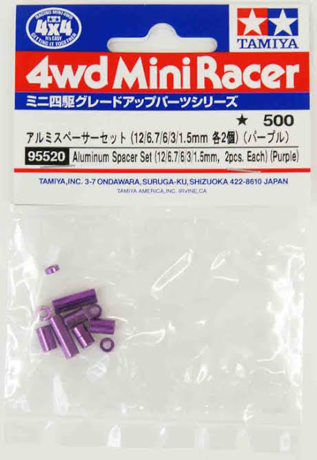 Tamiya 95520 Aluminum Spacer Set (12/6.7/6/3/1.5mm, 2pcs ea) Purple