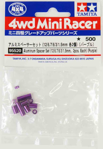 Tamiya 95520 Aluminum Spacer Set (12/6.7/6/3/1.5mm, 2pcs ea) Purple