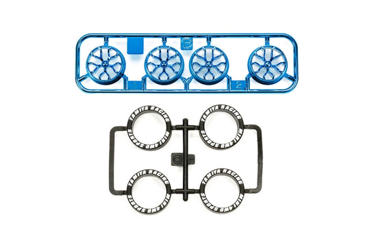 Tamiya 95528 Low-Profile Tire & Blue Plated Wheel Set (Y-Spoke)