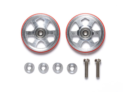 Tamiya 95513 19mm Aluminum Ball-Race Rollers (6 Spokes) w/Plastic Rings (Red)