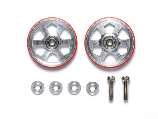 Tamiya 95513 19mm Aluminum Ball-Race Rollers (6 Spokes) w/Plastic Rings (Red)